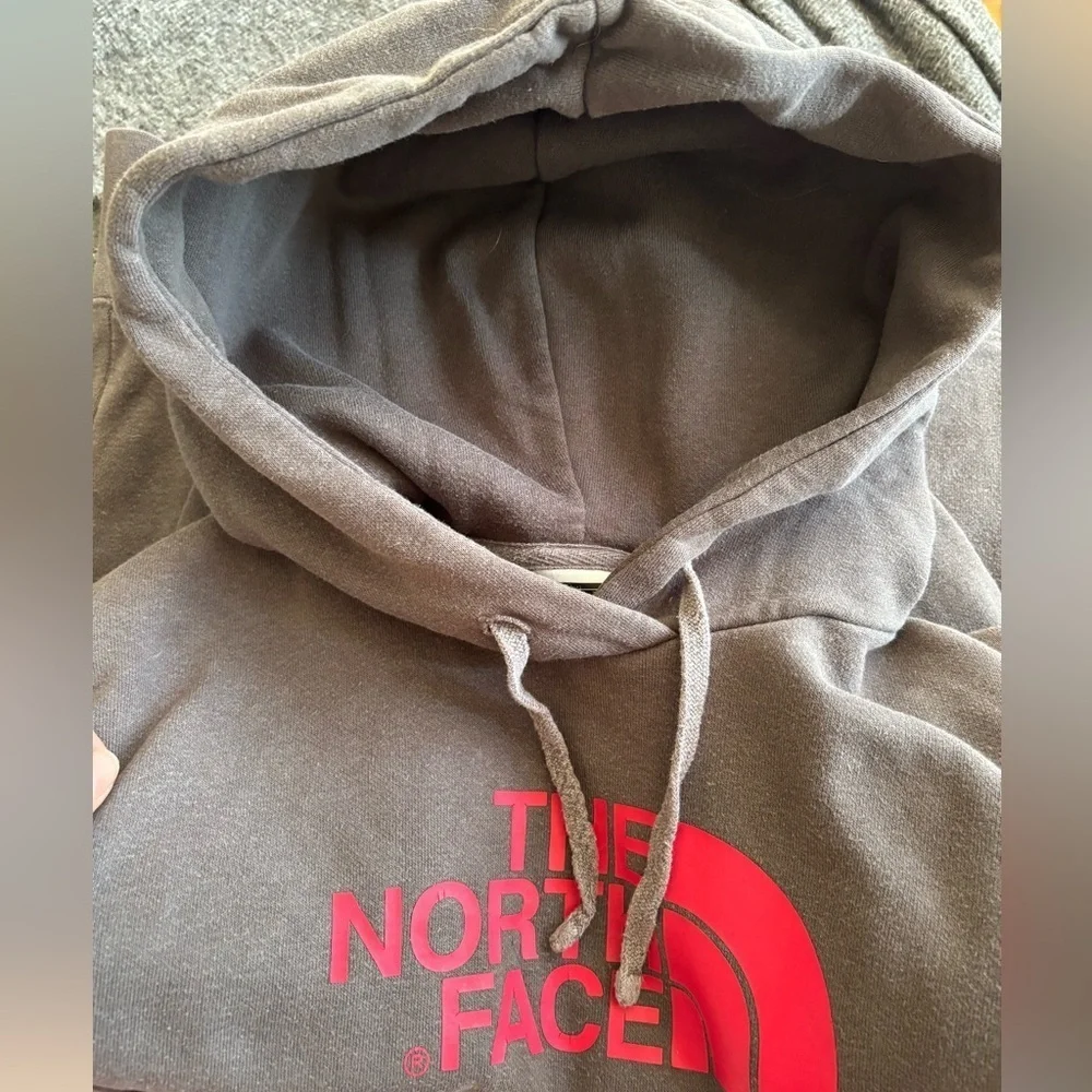 The North Face Brown Hoodie Sweater with Bold Red Logo